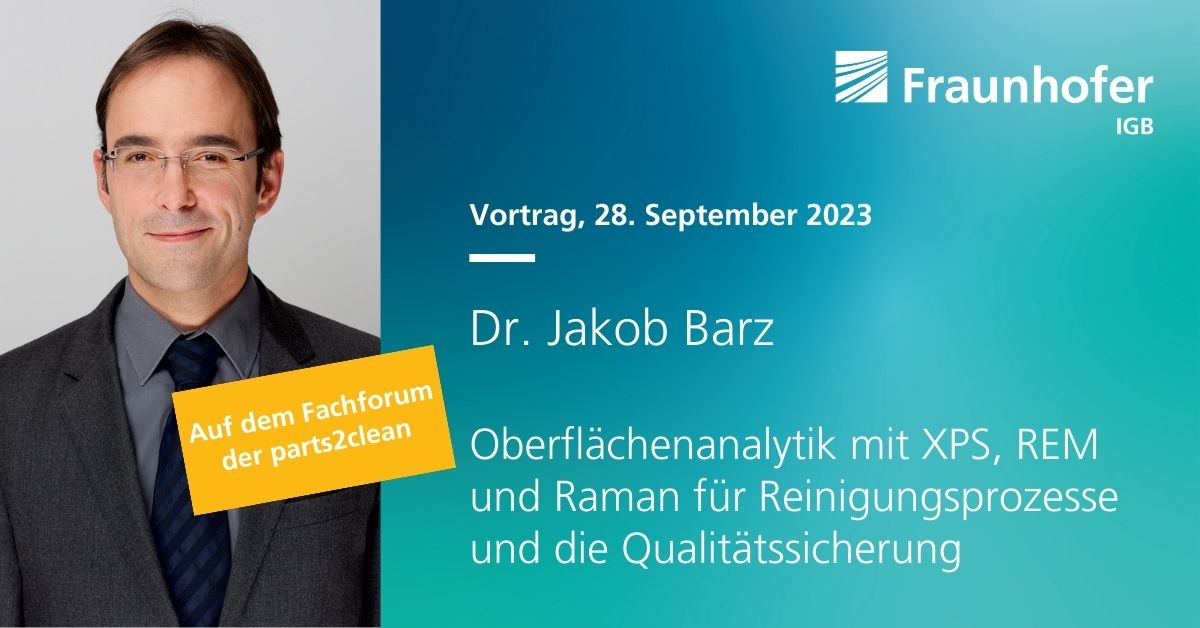 FraunhoferIGB's tweet photo. Dr. Barz ist auf dem Fachforum (Halle 10, Stand D38) der diesjährigen #parts2clean in Stuttgart dabei! Am 28. September 2023 hält er einen Vortrag zum Thema "Oberflächenanalytik mit XPS, REM und Raman für Reinigungsprozesse und die Qualitätssicherung".
https://t.co/3qma5KnSfb https://t.co/JVD8fpfhI4