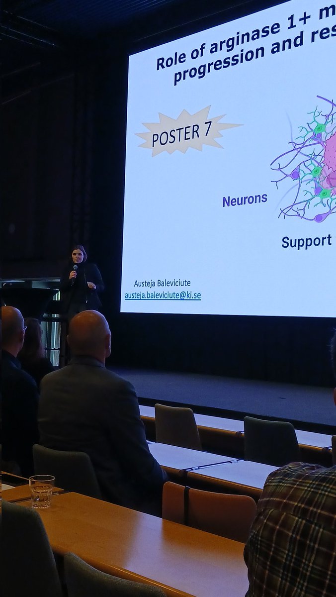 LilyKeane's tweet photo. Great job by @merchipperez7 and @Baleviciute_A for their 40 SECOND poster pitches at the Karolinska cancer retreat emphasising the importance of microglia heterogeneity in brain tumour biology! https://t.co/gavFON8b1h