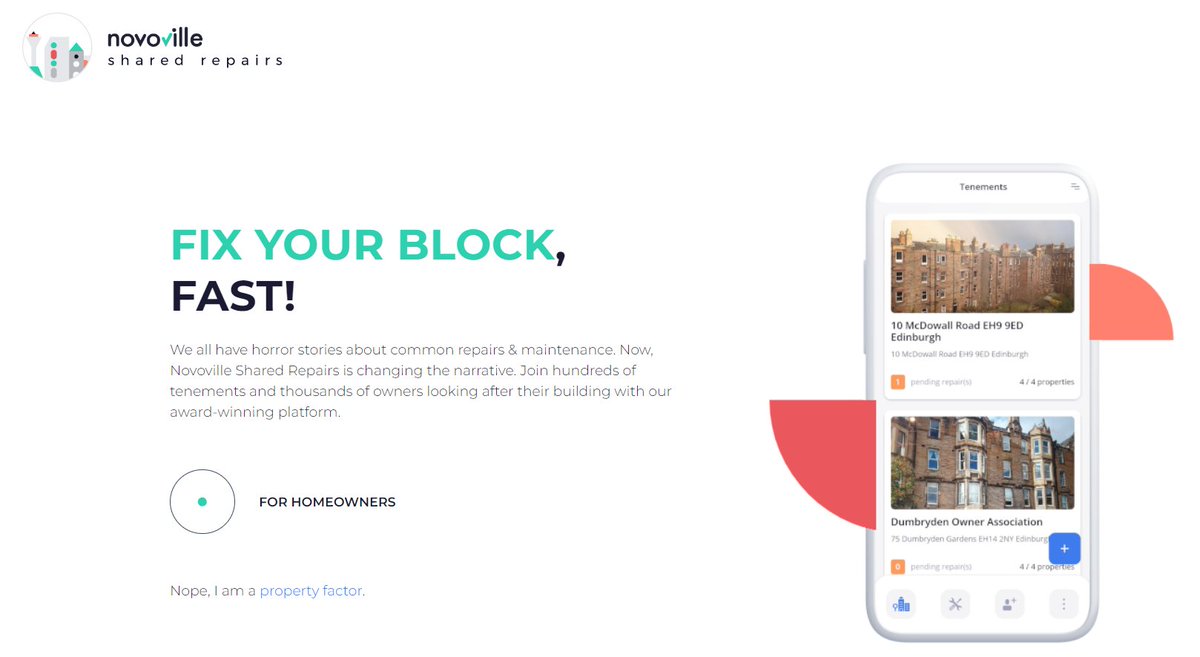UnderOneRoofSco's tweet photo. Have you tried out the @NovoVille app? The digital platform helps streamline the process of organising #commonrepairs in tenement buildings. You can report maintenance issues, communicate with co-owners, and manage payments all within the app ➡️https://t.co/Q6MqCklbFV https://t.co/ez1eo3lPPM
