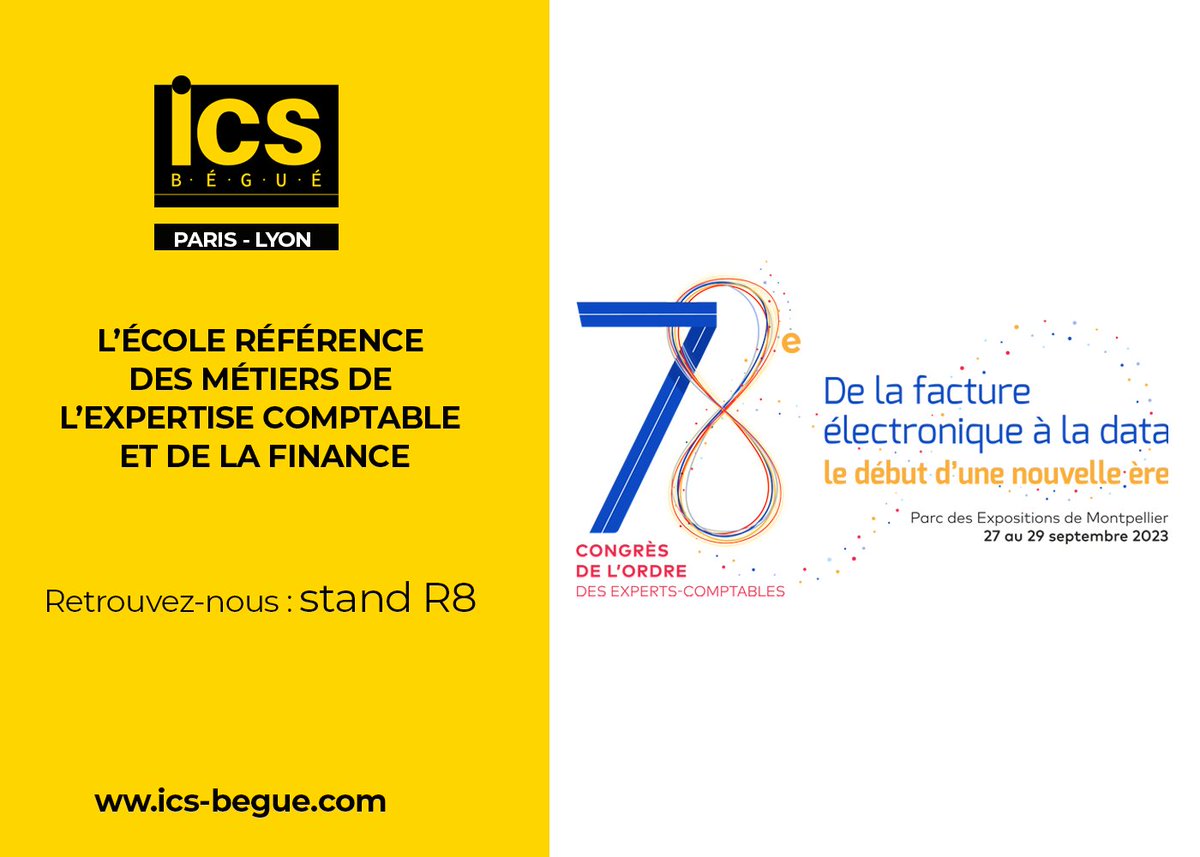 ICS_BEGUE's tweet photo. 📢 Du 27 au 29 septembre, l’ICS Bégué sera présent à nouveau au Congrès de l'Ordre des Experts Comptables pour sa 78ème édition 
Nous sommes impatients de vous retrouver sur notre stand R8 pour échanger avec nos directeurs de Paris et Lyon. #CongresOEC #expertscomptables https://t.co/BYhmug552R