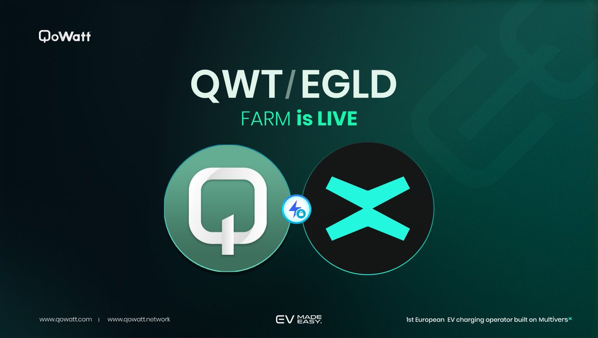 QoWattEcosystem's tweet image. 👨🏻‍🌾🚜XMEX farming with QWT/EGLD is now LIVE🚜👨🏻‍🌾

It is with great pride that we can now announce the QWT/EGLD farm in @xExchangeApp is live! ⚡️

You can now find the $QWT / $EGLD farming pool directly in the "Farms" category of xExchange, where you can stake your previously or new…