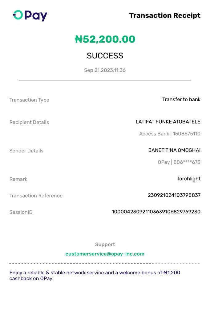 SNikky100's tweet photo. @accessbank_help

Kindly assist. Fund transferred from Opay has not been credited by your Bank.

Session ID: 100004230921103639106829769230

Amount: N52,200

Account Number: 1508675110

Account Name: Latifat Funke Atobatele

Bank name: Access Bank

Date/time: Sep 21, 11:36am https://t.co/Awl7P1oKYi