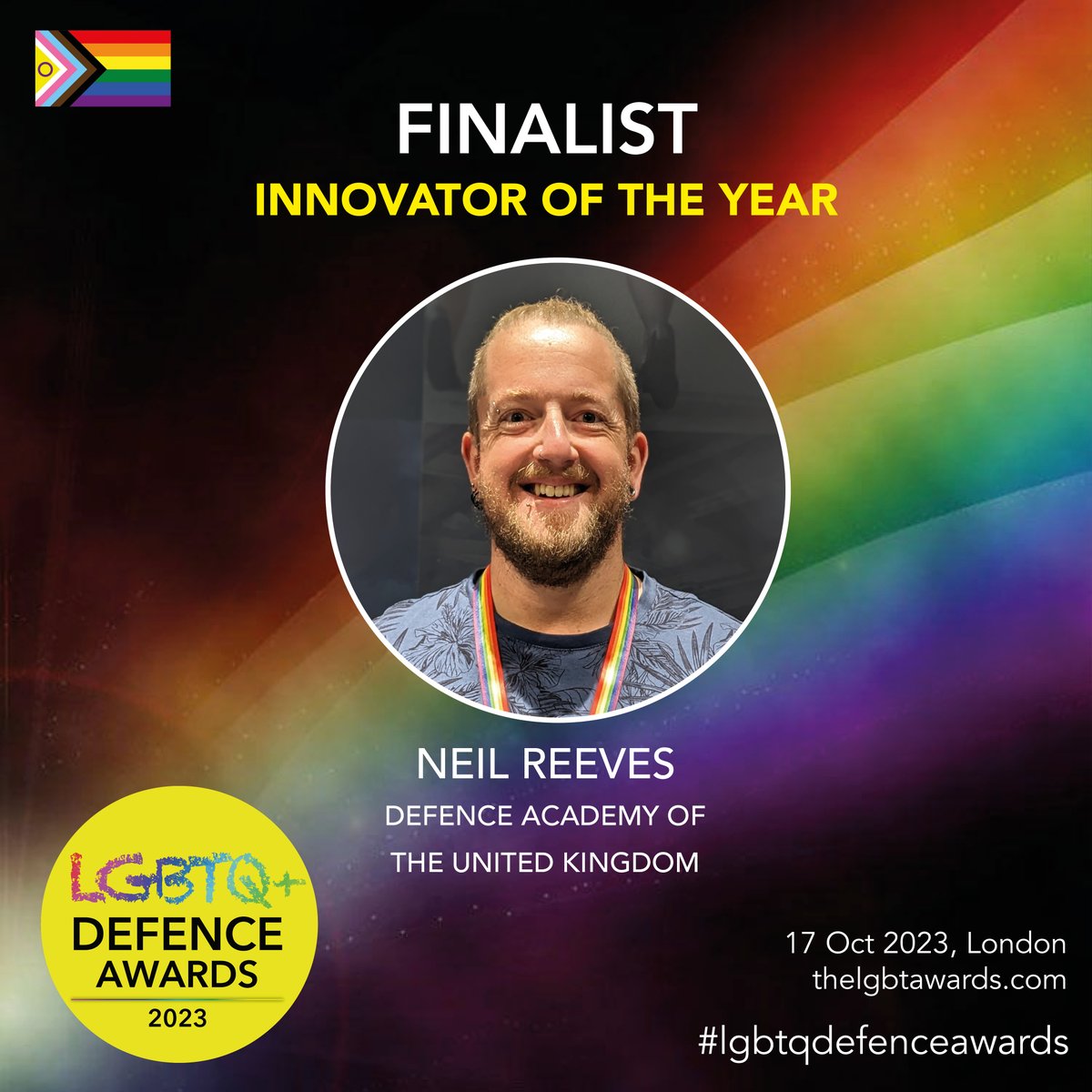 DefAcUK's tweet photo. 🏳️‍🌈Congratulations to Neil, a Digital &amp; Information Manager at the Defence Academy who has been nominated in the 'Innovator of the Year' category. Winners will be announced in Oct. Good luck!

Read more: https://t.co/gTv88bVk29 

#NationalInclusionWeek2023 https://t.co/P4yoHMQW61