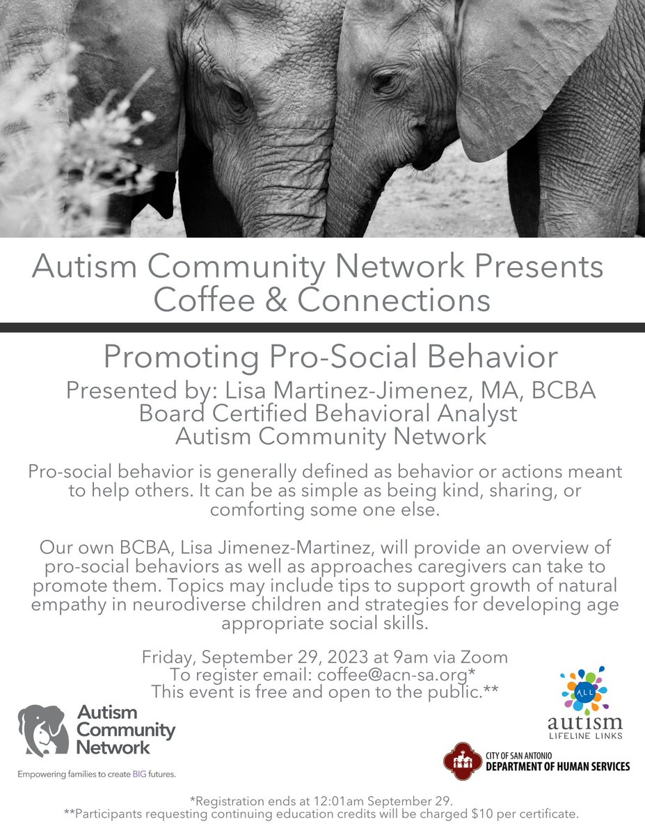 Join us this Friday as we learn about promoting pro-social behavior!

#CoffeeandConnections #Neurodiversity #CaregiverEmpowerment #prosocialbehavior
