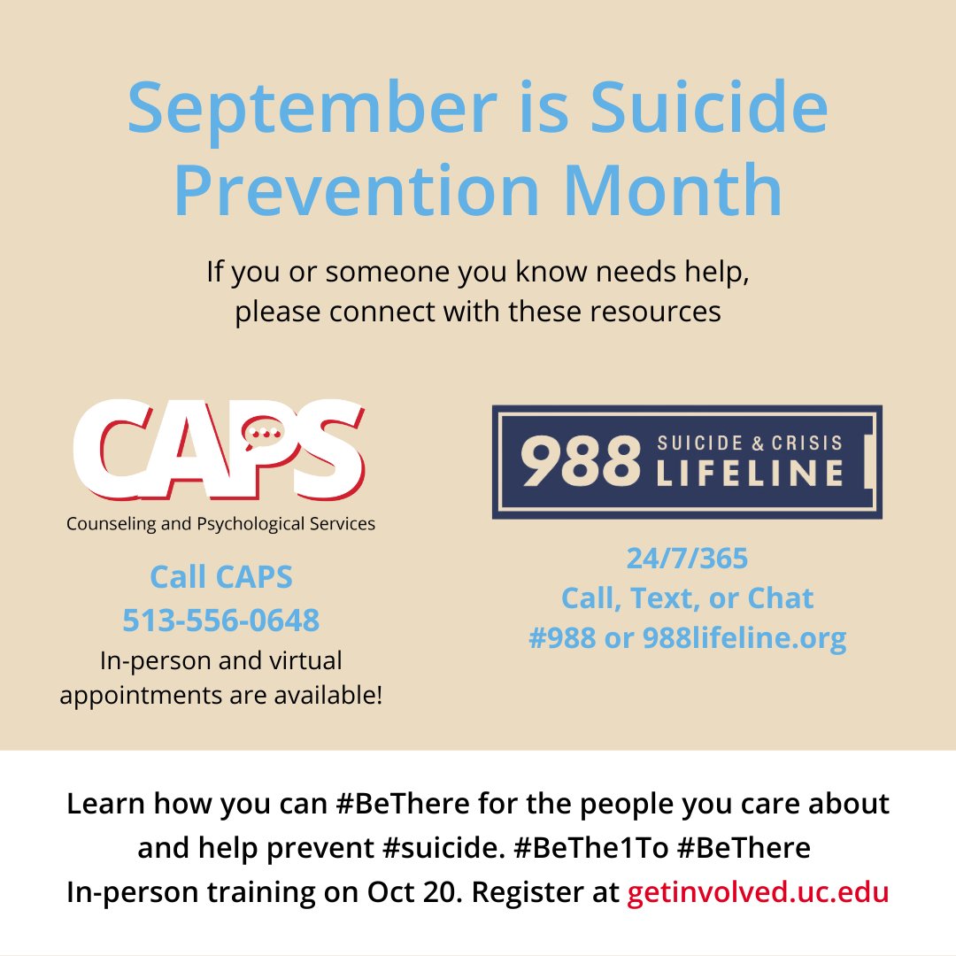 ucclermont's tweet image. Let's come together this September to raise awareness and support for #SuicidePreventionMonth. 🩵 Please reach out or share these valuable resources with someone who might need them. #bearcatfamily