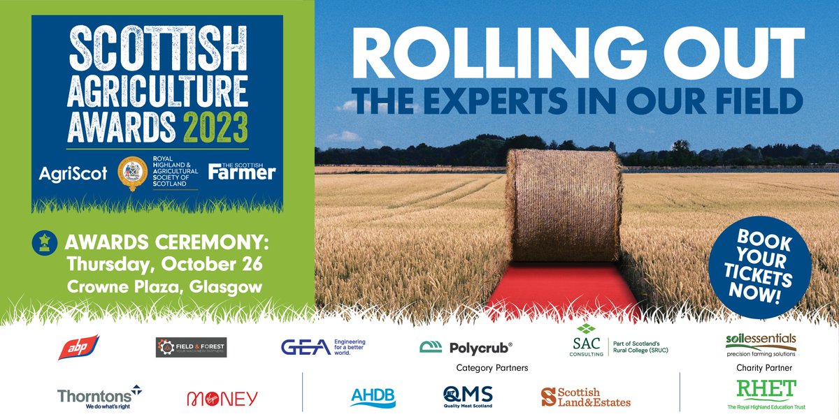 Book your tickets for the inaugural Scottish Agriculture Awards in partnership with @AgriScot, @The_RHASS & @scottishfarmer We are rolling out the red carpet for the Scottish Agricultural sector on the 26th October at the Crowne Plaza Glasgow. newsquestscotlandevents.com/events/agriawa…