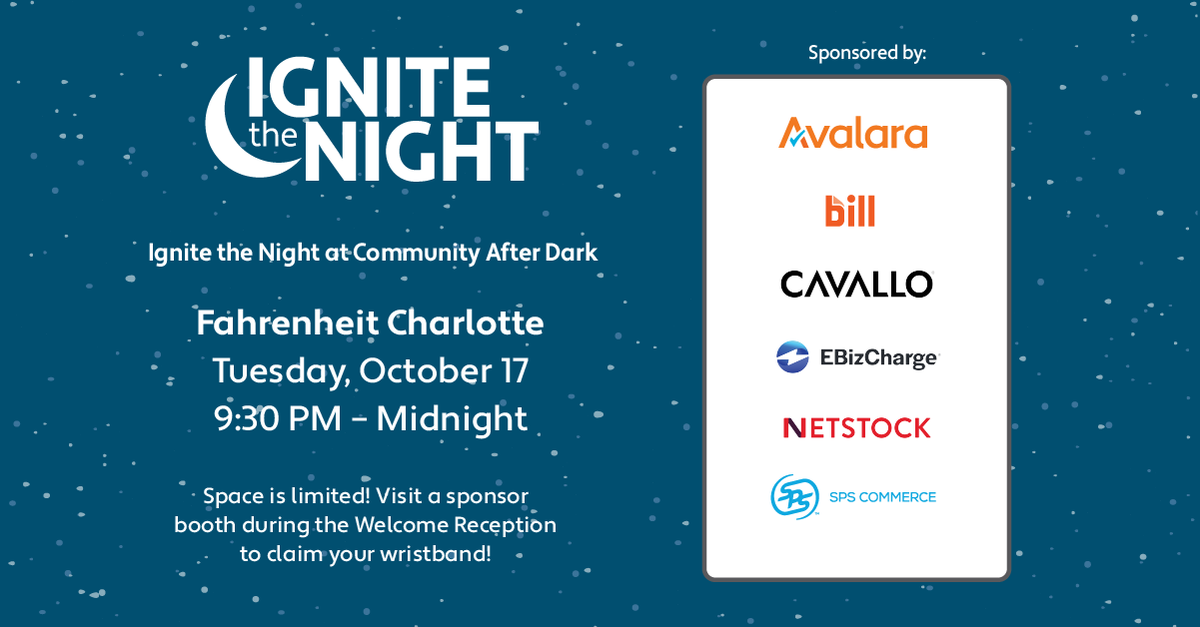 wearecavallo's tweet image. Work hard and play hard at #CommunitySummit2023 alongside @Avalara, @billcom, @EBizCharge, @NetstockInv @SPS_Commerce and Cavallo during Ignite the Night.

Make sure you stop by booth 1409 to secure your spot: hubs.la/Q023f5HM0

#IgniteTheNight #MySummitNA