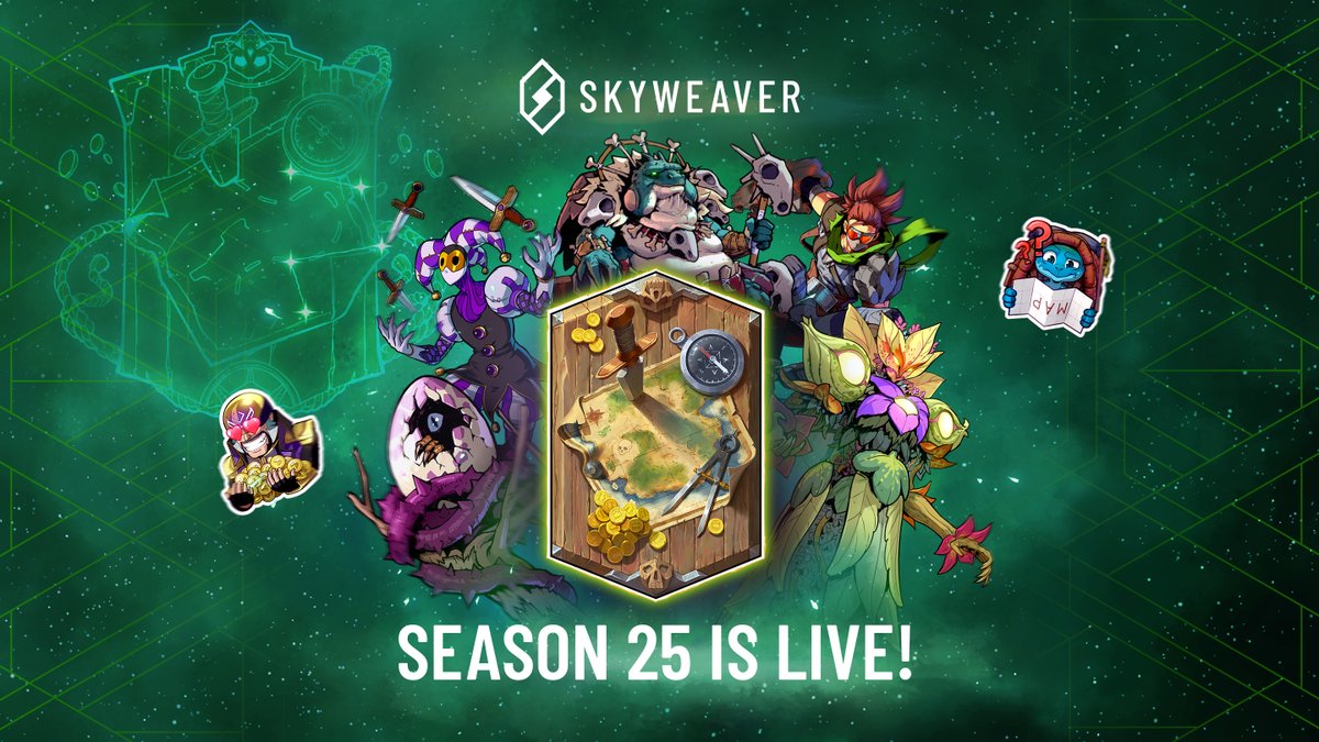 Season 25 is LIVE! 🙌

Get access to multiple new rewards 👇

⭐ 5 brand NEW cards!✨
⭐ 2 new stickers
⭐ Card Back:  Treasure Map ☠️
⭐ New Titles, Conquest tickets, and more!

Access your Skypass 👉 go.skyweaver.net/Skypass