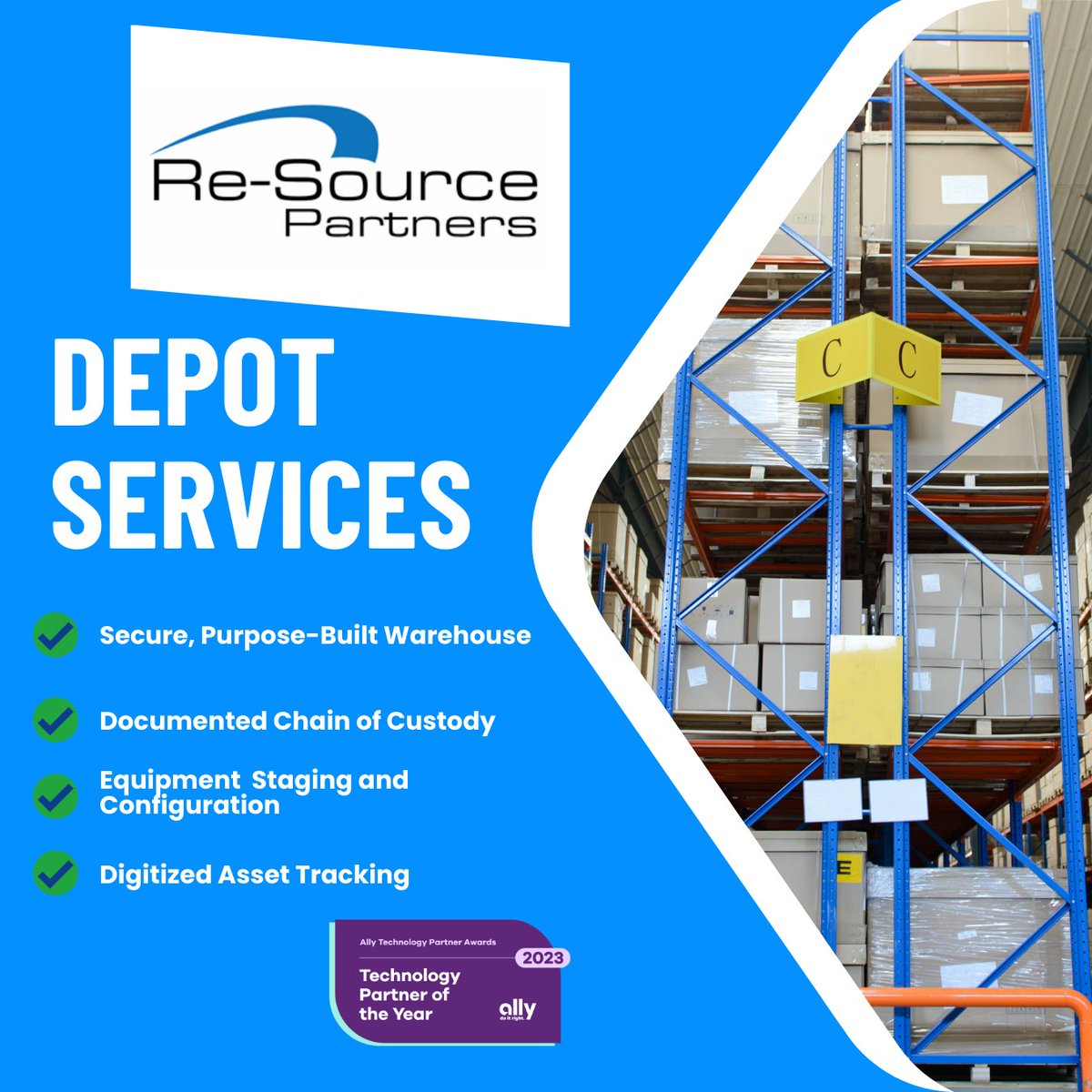 RPITAM's tweet image. Re-Source Partners is your warehouse expert. We’ll store, stage, deploy, and ship your IT hardware, and when you’re ready, we’ll safely and securely dispose of it.  #ITAssetManagement #HardwareStorage #WarehouseExperts