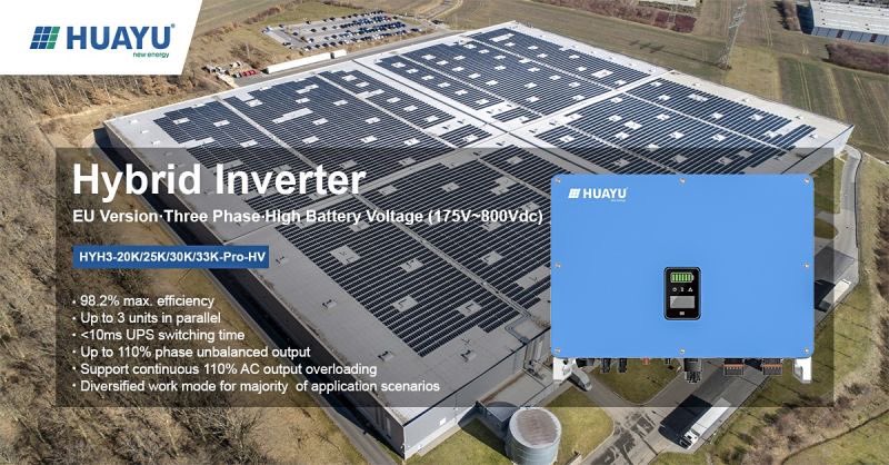HuayuNew's tweet photo. Huayu three phase hybrid inverter HYH3-20K/25K/30K/33K-Pro-HV with nominal AC output power 20/25/30/33K, especially suitable for small and medium business owners, can work with a high voltage(175V~800V) battery bank as backup power to make the best use of time-of-use policy. https://t.co/BZMgZBucOE