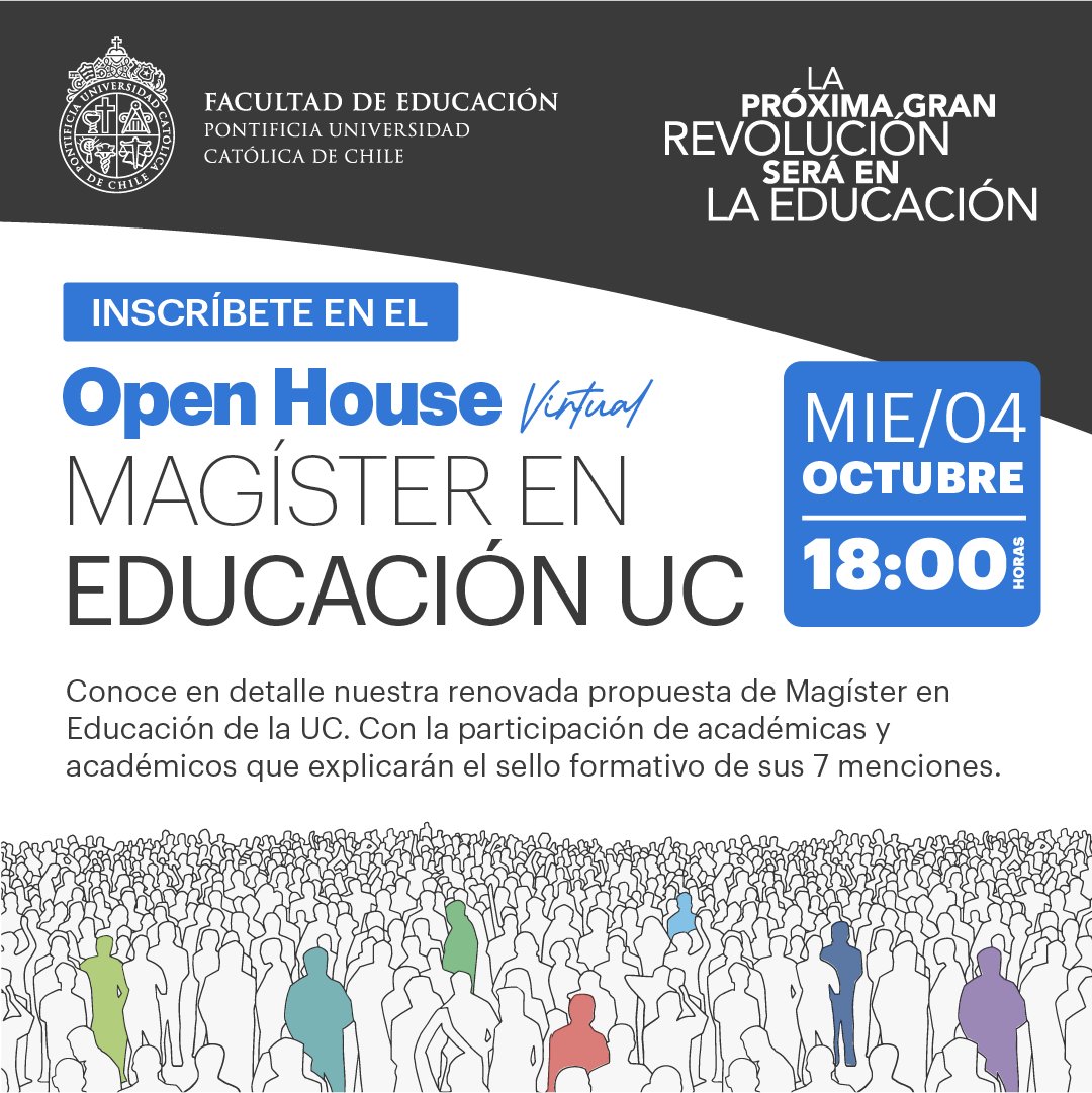 Fac_EducacionUC's tweet photo. 📚¡Únete al Open House Virtual del Magíster en Educación UC! Descubre sus 7 menciones y conoce nuestro sello formativo ¡No te lo pierdas!

Inscríbete aquí 🔗https://t.co/sV5hW0m2dQ

#EducacionUC #MagisterEnEducacion https://t.co/QuIxysKcHu