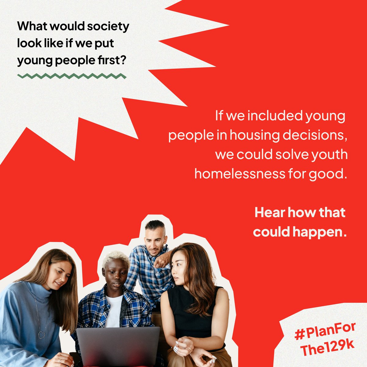 ChangingLives__'s tweet photo. 129,000 young people approached their council as homeless last year &amp; the true number could be double. What would society look like if we put them first?
Our Youth Homelessness Strategy, signed by 100+ orgs, could do this and solve youth homelessness 👉https://t.co/r0bLcekE2F https://t.co/dOzOl6LVtL