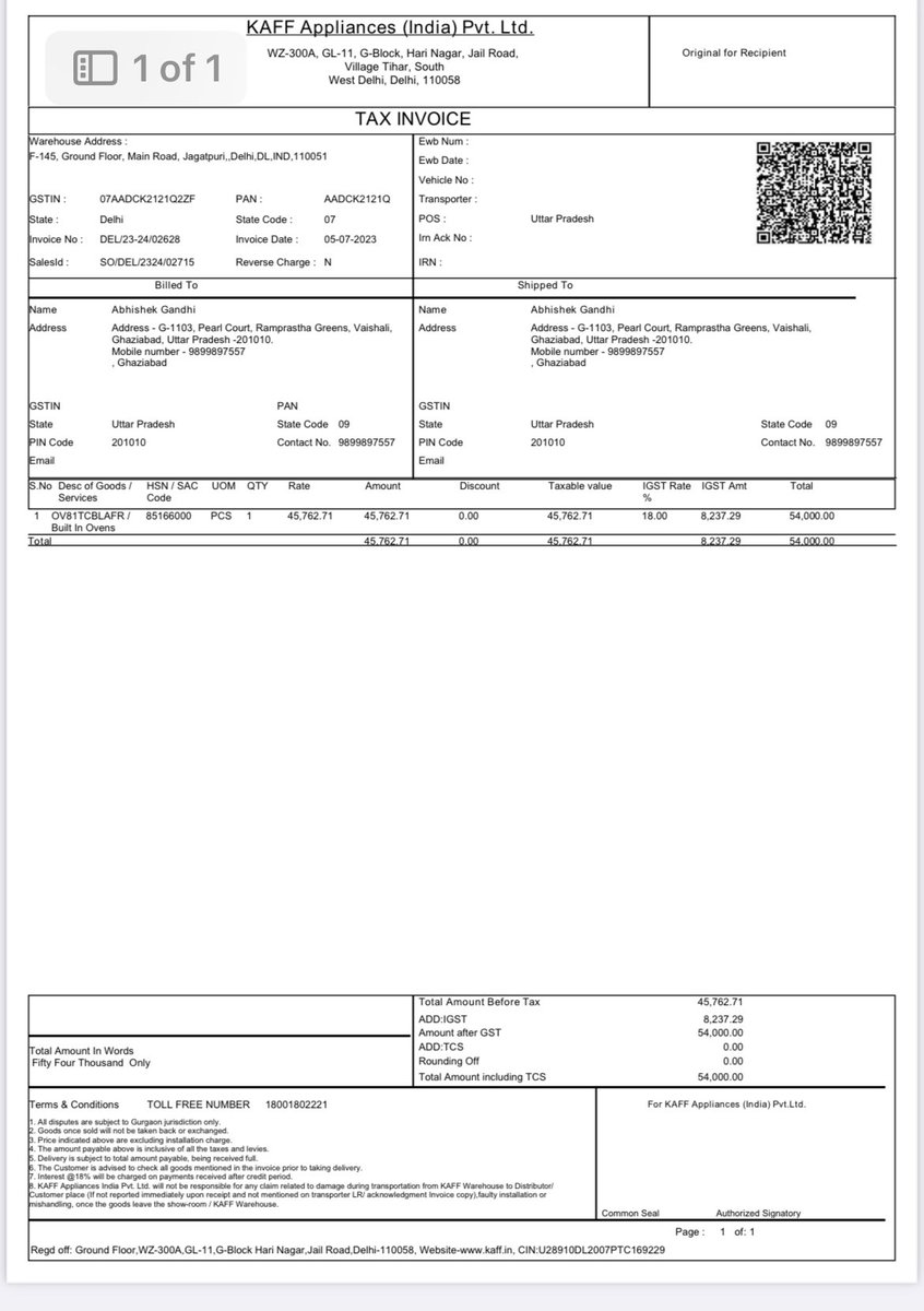 Bought a brand new oven in july from kaff. Problem from day one after 2 junior technician visit 2 senior and one super senior issue still unresolved. Now area service manager Mr Dinesh not even picking up his phone.

@kaffindia 
#poorcustomerexperience #rajeshsethi #kaffce