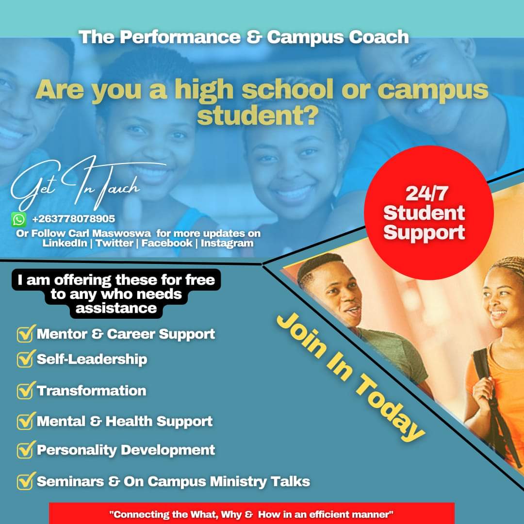 Do you know any high school or campus student? I'm offering these services should one need it. For more information contact +263715246890 or send a direct message; l will kindly assist you to connect the what, why and how in an efficient manner.