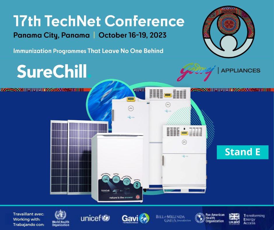 SureChill and @GodrejAppliance are happy to announce that we will be participating in the 17th #TechNet Conference in #Panama City: Immunization Programs That Leave No One Behind. Come and join us at Stand E to see how we are helping to #strengthen the vaccine cold chain.