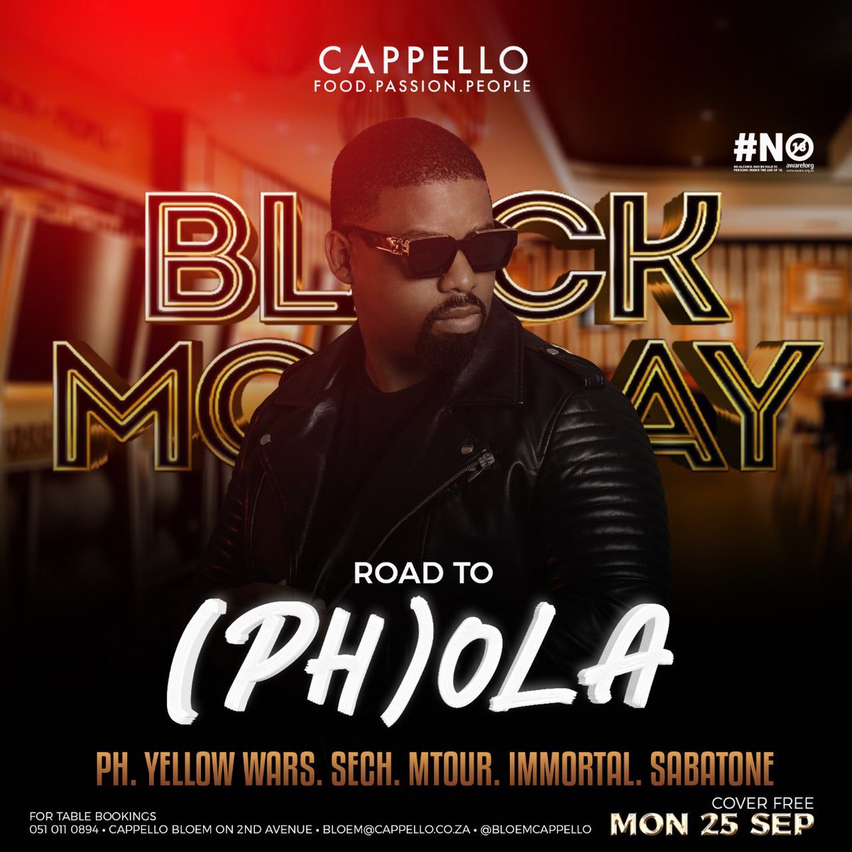 PHolaParty's tweet photo. catch @iPH_DJ @BloemCappello tonight for BLACK MONDAY 

our first stop on the #RoadToPholaBFN 🚘 catch you on the dance floor party people 🕺🏽 #pholasummerszn https://t.co/eKdsWdY95x