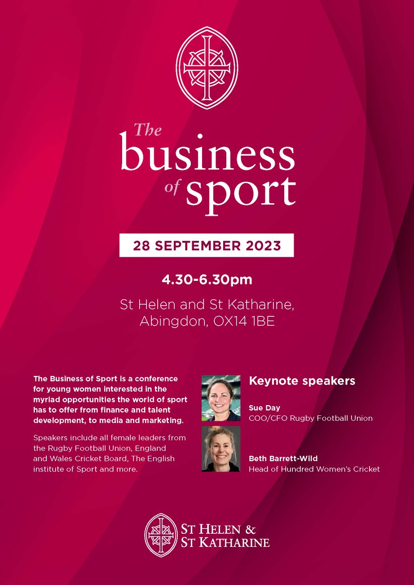 SHSKSchool's tweet photo. Girls and young women from the local area are warmly invited to our 'Business of sport' #careers event this Thursday to find out more about the myriad opportunities the world of sport has to offer - from finance and law, to media and marketing @TheHeraldSeries @town_abingdon https://t.co/UqIpPtm0aC