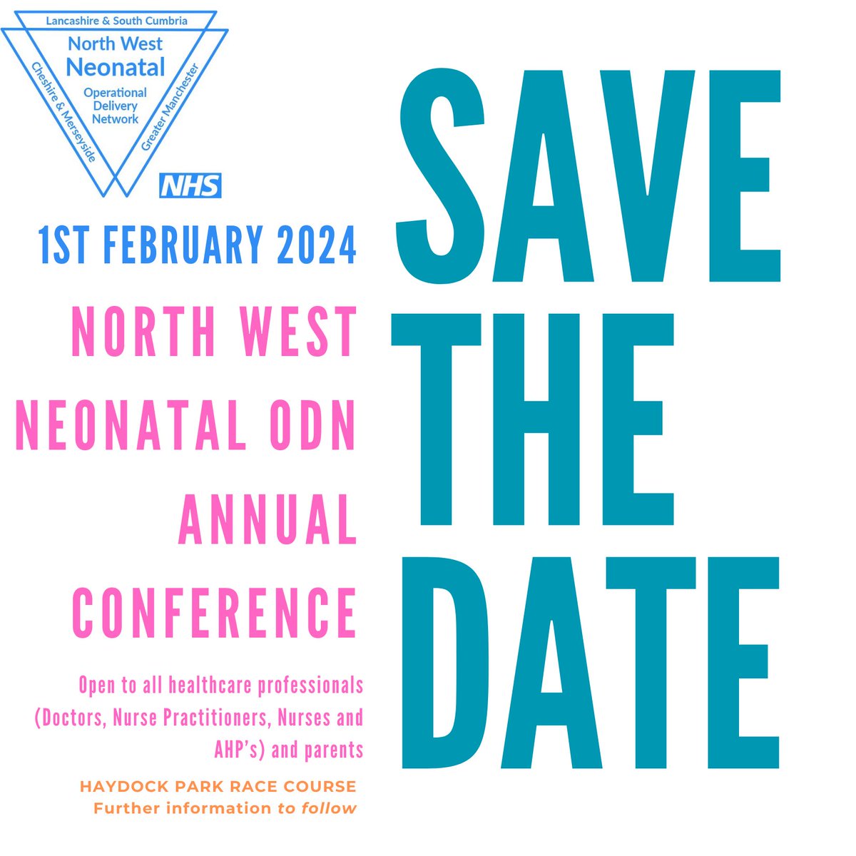 Join us for our annual North West Neonatal ODN conference on 1st Feb 2024! 

Further information on how to book your place coming soon! #annualconference #nwnodn #SaveTheDate #nhsconference #neonatal