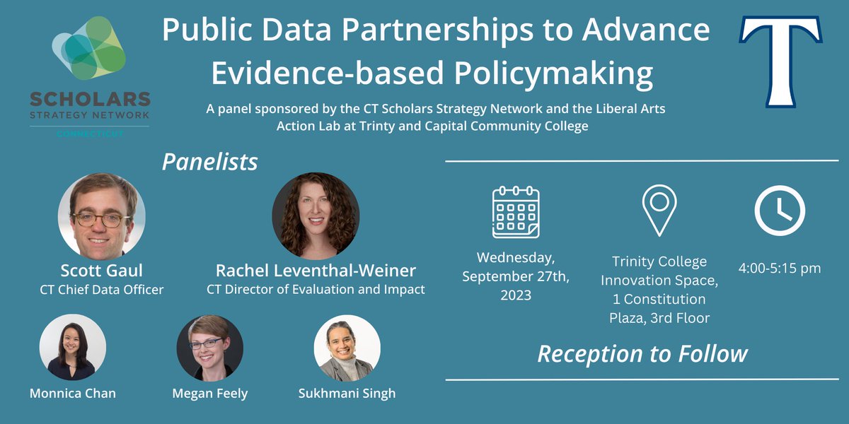 Final Reminder! RSVP to join our panel on connecting researchers with CT state data to promote evidence-based policymaking, featuring leading CT data officials and scholars. Weds, 9/27, 4-5:15p.