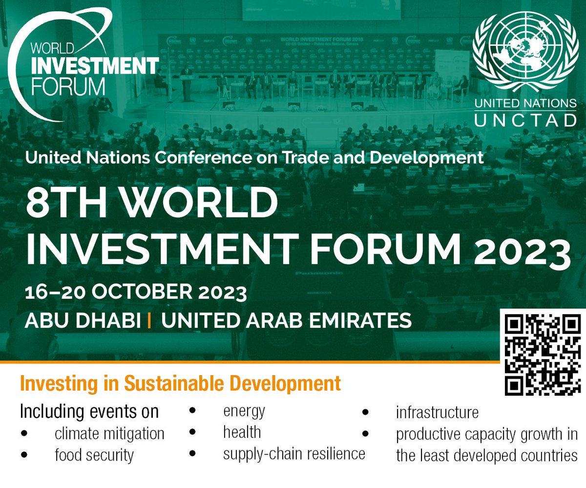 Shiulie Ghosh (@shiulie_ghosh) on Twitter photo Looking forward to moderating at the 8th World Investment Forum in Abu Dhabi 16-20th October. A high level summit for a greener, fairer, more sustainable future. Register at lnkd.in/eSQ4Qacc or scan the QR code below and join <a href="/unctadwif/">UNCTADinvestment</a>
#sustainability #development Looking forward to moderating at the 8th World Investment Forum in Abu Dhabi 16-20th October. A high level summit for a greener, fairer, more sustainable future. Register at lnkd.in/eSQ4Qacc or scan the QR code below and join <a href="/unctadwif/">UNCTADinvestment</a>
#sustainability #development