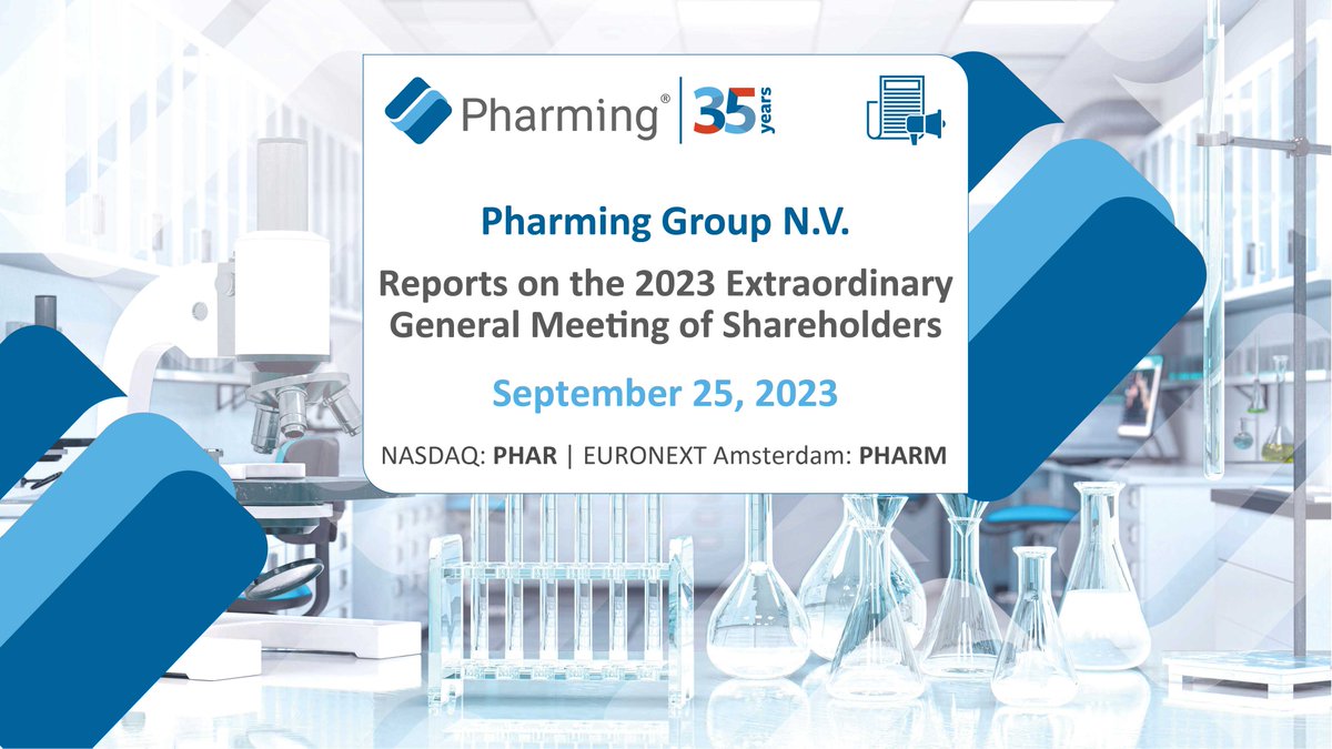 @PharmingGroupNV reports on the results of the 2023 Extraordinary General Meeting of Shareholders and welcomes Dr. Richard Peters. Please click on the link below to read the press release in full. bit.ly/3tbzcEs #EGM2023 #pharminggroup