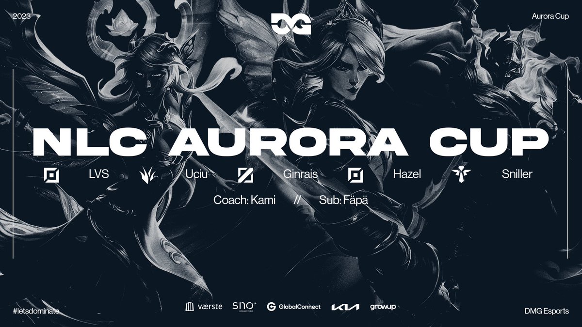 DMG Esports (@dmgesportgg) on Twitter photo We are happy to announce our roster for the <a href="/NLClol/">Arozzi NLC</a> Aurora Cup!
🔝<a href="/LVS4l/">L.V.S 4L</a>
🌴<a href="/uciu_lol/">u c i u</a>
🧙🏼♂️<a href="/Ginrais/">Ginrais</a>
🏹<a href="/hazel1euw/">Hazel</a>
🛡️<a href="/Sniller_lol/">S N I L L E R</a>
Coach: <a href="/CoachKami1/">Coach.Kami</a>
Sub: @tolkkinen_saku
We’re looking forward to see them perform!
#letsdominate We are happy to announce our roster for the <a href="/NLClol/">Arozzi NLC</a> Aurora Cup!
🔝<a href="/LVS4l/">L.V.S 4L</a>
🌴<a href="/uciu_lol/">u c i u</a>
🧙🏼♂️<a href="/Ginrais/">Ginrais</a>
🏹<a href="/hazel1euw/">Hazel</a>
🛡️<a href="/Sniller_lol/">S N I L L E R</a>
Coach: <a href="/CoachKami1/">Coach.Kami</a>
Sub: @tolkkinen_saku
We’re looking forward to see them perform!
#letsdominate
