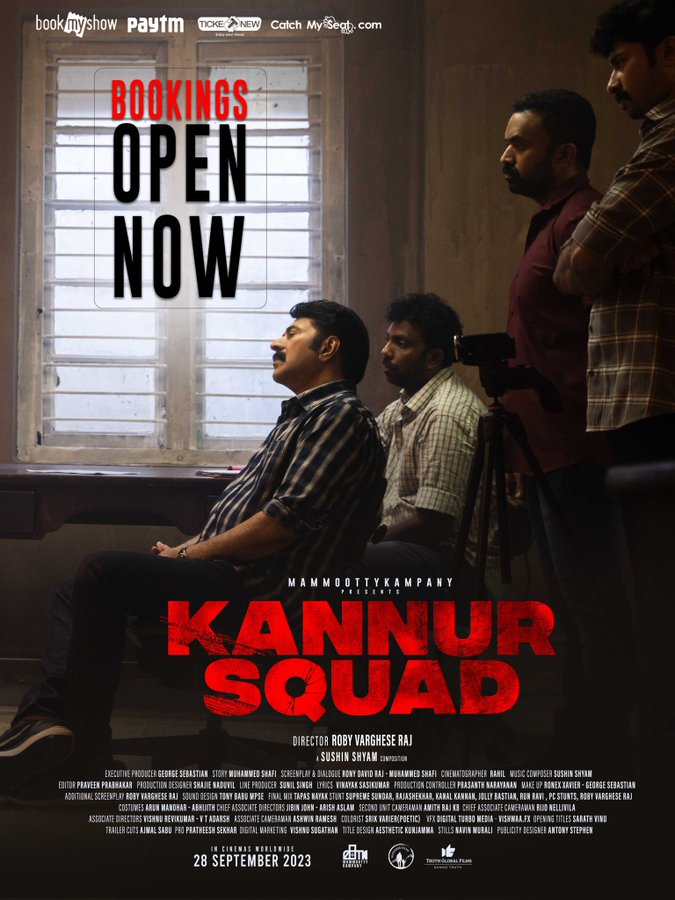 Kannur Squad bookings open now...
In cinemas from September 28 !!
Solo release in Kerala and a public holiday is an advantage 👍
Mammootty - Roby Varghese - Sushin shyam

#KannurSquad #Mammootty #Mammukka #MammoottyKampany #sushinshyam #wayfarerfilms #Malayalam #keralaboxoffice