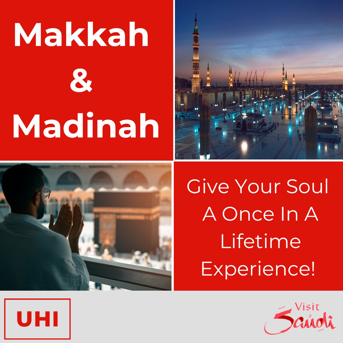 Explore two of the most sacred cities on the planet!

Discover all the information you need to book your spiritual journey in Makkah and Madinah.

Read more: tinyurl.com/yc3f4pfw
Book now: uhitravel.com
Explore saudi: GatewayToSaudi.com

#UHI #WebBeds
