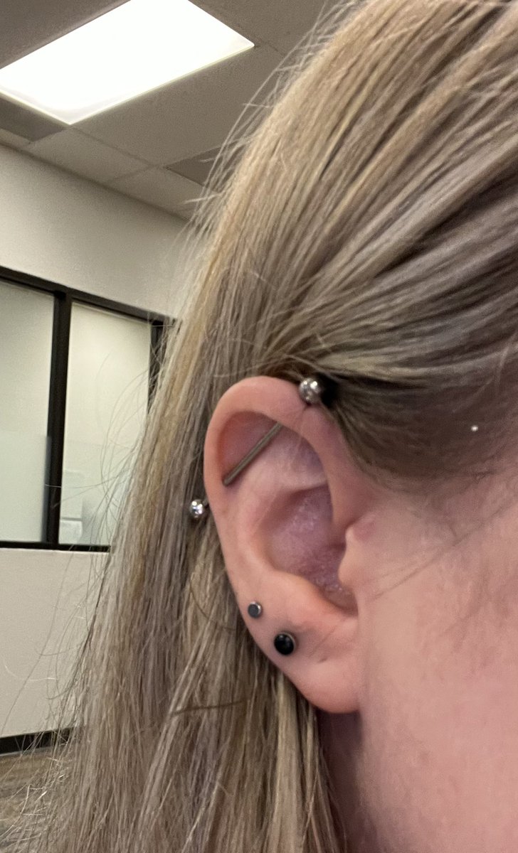 Got my second and third lobe piercings done for my birthday!! Despite it being painful, I want to get a double helix piercing next on my other ear… 👀