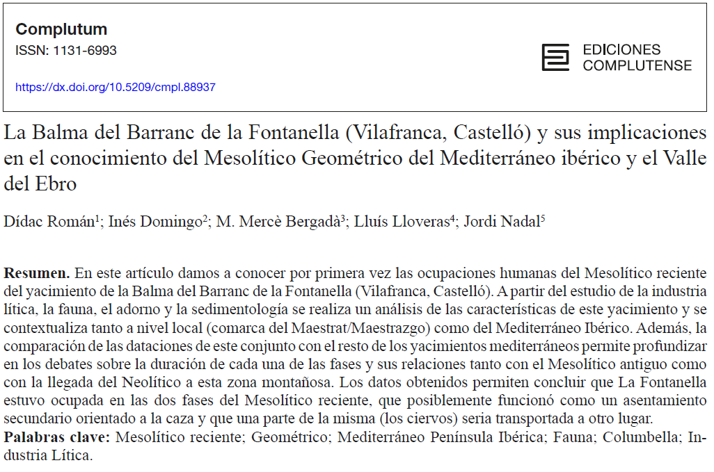prehistoriaCS's tweet photo. Nou article! Hem publicat a la revista Complutum un article sobre el Mesolític Geomètric a La Fontanella (Vilafranca) i la seua contextualització a la Mediterrània peninsular. https://t.co/YlOGMPApte
#LArcHer #preEINA #Mesolithic #Prehistory #CiènciaUJI https://t.co/8hUPgmicbh