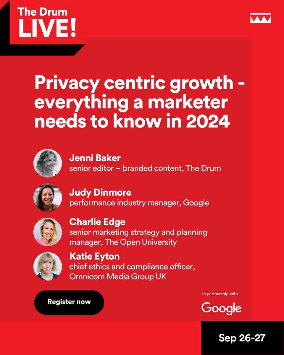 katieeyton's tweet image. Looking forward to being part of this discussion tomorrow and talking about why many digital advertising use cases now need consent, and why it&apos;s so important to make privacy an integral part of your planning process. #thedrumlive23 #Googlepanel #advertiserprivacy