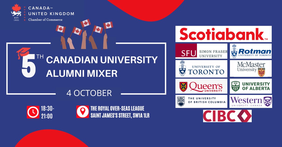 Canada - UK (@canadaukchamber) on Twitter photo We are thrilled to invite you to the 5th Canadian Universities Alumni Networking Reception.
Participating alumni include:
<a href="/SFU/">Simon Fraser University</a>
<a href="/rotmanschool/">Rotman School</a>
<a href="/UofT/">University of Toronto</a>
<a href="/McMasterU/">McMaster University</a>
<a href="/queensu/">Queen's University</a>
<a href="/UAlberta/">University of Alberta</a>
<a href="/UBC/">University of British Columbia</a>
<a href="/WesternU/">Western University</a>
Generously sponsored by <a href="/scotiabank/">Scotiabank</a> and <a href="/cibc/">CIBC</a> .
lnkd.in/eauUhch8 We are thrilled to invite you to the 5th Canadian Universities Alumni Networking Reception.
Participating alumni include:
<a href="/SFU/">Simon Fraser University</a>
<a href="/rotmanschool/">Rotman School</a>
<a href="/UofT/">University of Toronto</a>
<a href="/McMasterU/">McMaster University</a>
<a href="/queensu/">Queen's University</a>
<a href="/UAlberta/">University of Alberta</a>
<a href="/UBC/">University of British Columbia</a>
<a href="/WesternU/">Western University</a>
Generously sponsored by <a href="/scotiabank/">Scotiabank</a> and <a href="/cibc/">CIBC</a> .
lnkd.in/eauUhch8