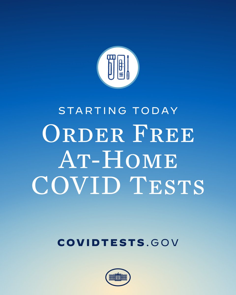 Starting today, every household can order another free round of COVID tests – shipped straight to your door. Head to COVIDTests.gov to order yours.