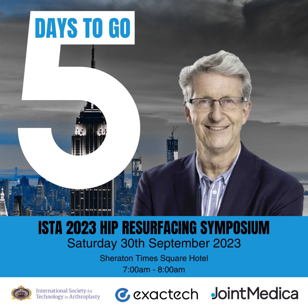 5 days to go!📅⏰️ Join Dr. James MacKenzie and other renowned hip resurfacing specialists at this years ISTA 2023 Hip Resurfacing Symposium.

Find out more here➡️: lnkd.in/eU63ePjM

#ISTA2023 #Hipresurfacing #hipspecialist #hiparthoplasty #medtech #medicaldevices #hra