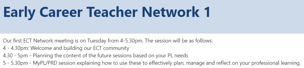 mairi_green's tweet photo. Our first #WLECTs Network session is online tomorrow from 4 - 5.30pm. All Early Career Teachers welcome! Come along to meet other ECTs, talk about bespoke ECT professional learning opportunities and find out more about making @gtcs MyPL/PRD systems work best for you! https://t.co/a8ImEdjA4i