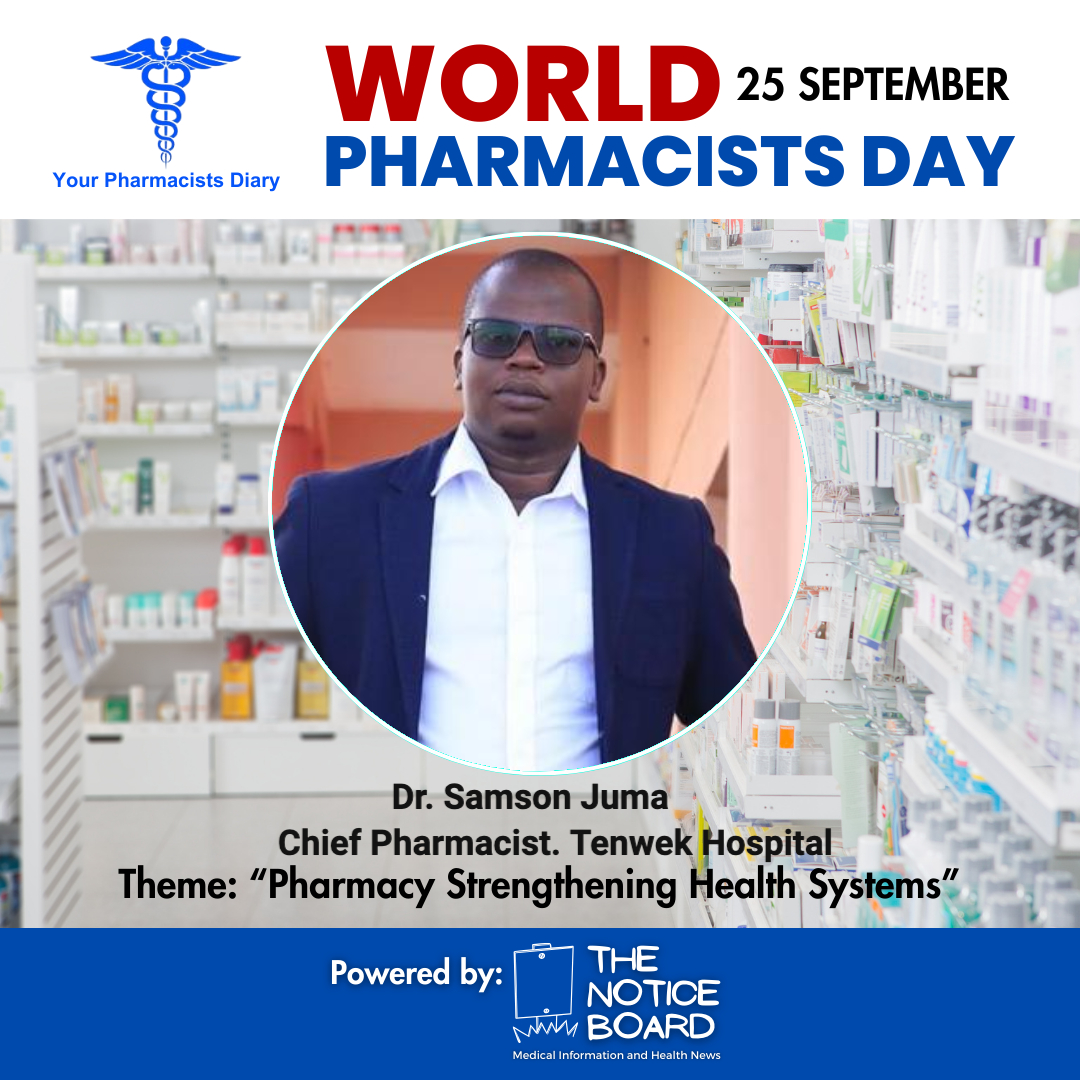 Happy World Pharmacists Day 2023❗️   

Feature 9⃣:   

Dr. Samson Juma, Chief Pharmacist, Tenwek Mission Hospital. <a href="/samyjuma002/">Dr.Samson Juma</a> 

a. Achievement
My greatest achievement is being the Chief Pharmacist of one of the biggest facilities in this country at a very young age in the