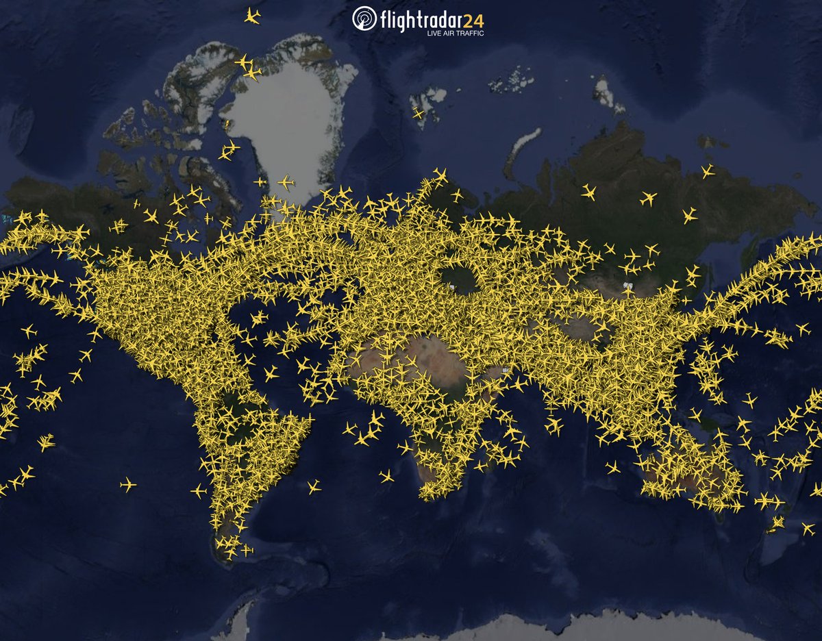 flightradar24's tweet image. Every so often it’s good to step back and think about the all human ingenuity and hard work that make safe and efficient air travel possible.