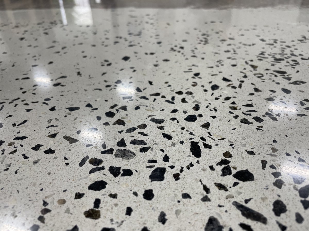 Polished Concrete with Recycled Granite is incredible looking and strong! #polishedconcrete <a href="/Tesla/">Tesla</a> #leed