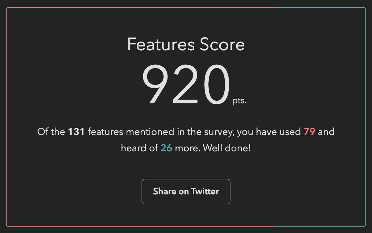 LeaVerou's tweet image. We are listening and improving the #StateOfHTML survey realtime in response to your feedback!
We just switched over to a point-based model for scoring compared to the previous percentage, which some of you felt was unfair as it was not possible to express awareness for 89 out of…