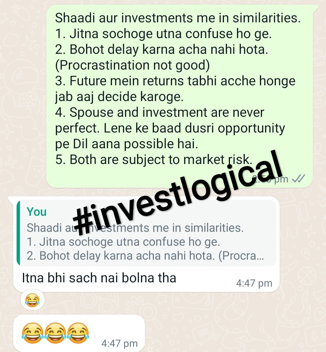 amindersingh01's tweet photo. Similarities between marriage and investments. #investlogical #personalfinance  #investment https://t.co/ZSUiViHaQF
