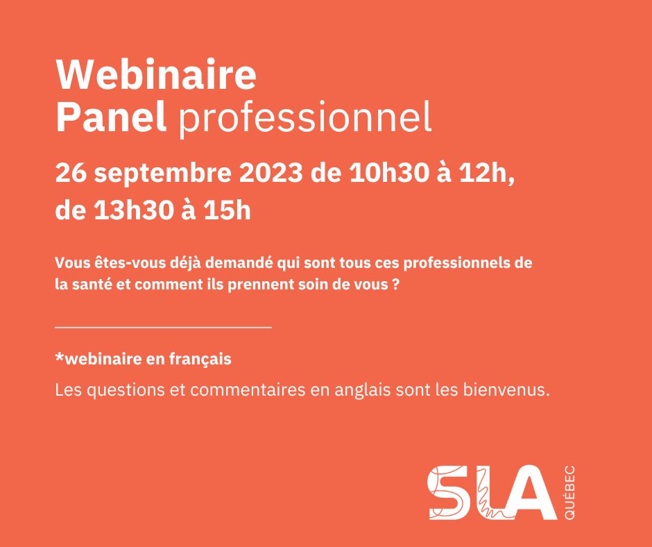 Vous êtes-vous déjà demandé qui sont tous ces professionnels de la santé et comment ils prennent soin de vous ? Inscrivez-vous dès maintenant!
Quand: Mardi, le 26 septembre
de 10h30 à midi: us02web.zoom.us/j/84312422901
de 13h30 à 15h:  us02web.zoom.us/j/84940078951