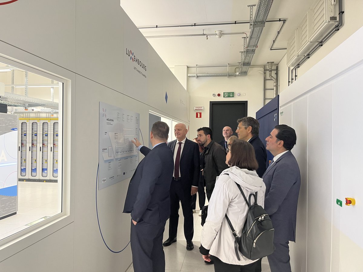 EuroHPC_JU's tweet photo. Today, the #supercomputer #MeluXina, hosted by @luxprovide , had the pleasure of a warm visit by a delegation from @Cineca1969 and the @EuroHPC_JU. 

Check out some pictures of the visit here below 👇 https://t.co/GW2GYkHRGR