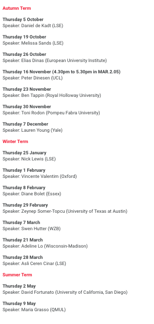MathiasPoertner's tweet photo. Looking forward to all the exciting talks in the @LSEnews Political Behaviour Seminar series this year! 

Talks will be on-campus (open to anyone interested) but you can also join remotely.  

https://t.co/kF7SMjDC59

@LSEGovernment @sarahobolt @FlorianFoos @aslicerencinar https://t.co/WfFNduXoZv