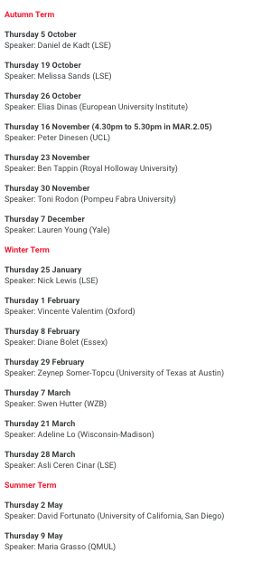 Looking forward to all the exciting talks in the @LSEnews Political Behaviour Seminar series this year! Talks will be on-campus (open to anyone interested) but you can also join remotely. lse.ac.uk/government/res… @LSEGovernment @sarahobolt @FlorianFoos @aslicerencinar