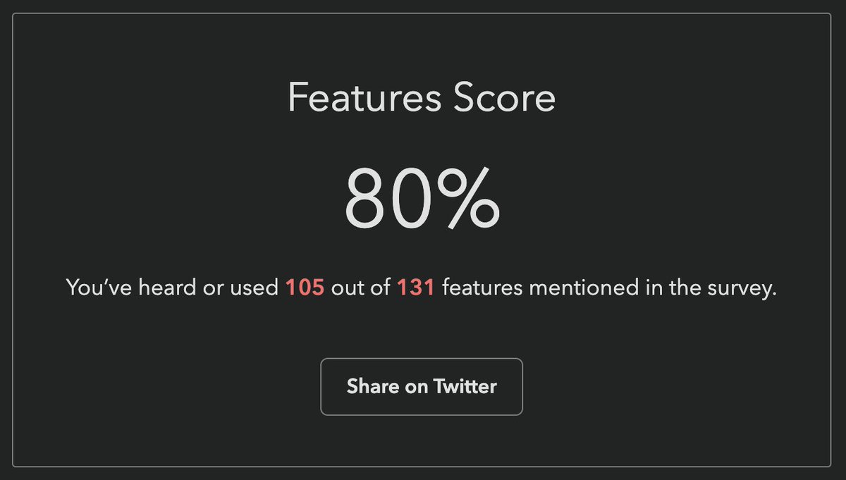 LeaVerou's tweet image. We are listening and improving the #StateOfHTML survey realtime in response to your feedback!
We just switched over to a point-based model for scoring compared to the previous percentage, which some of you felt was unfair as it was not possible to express awareness for 89 out of…