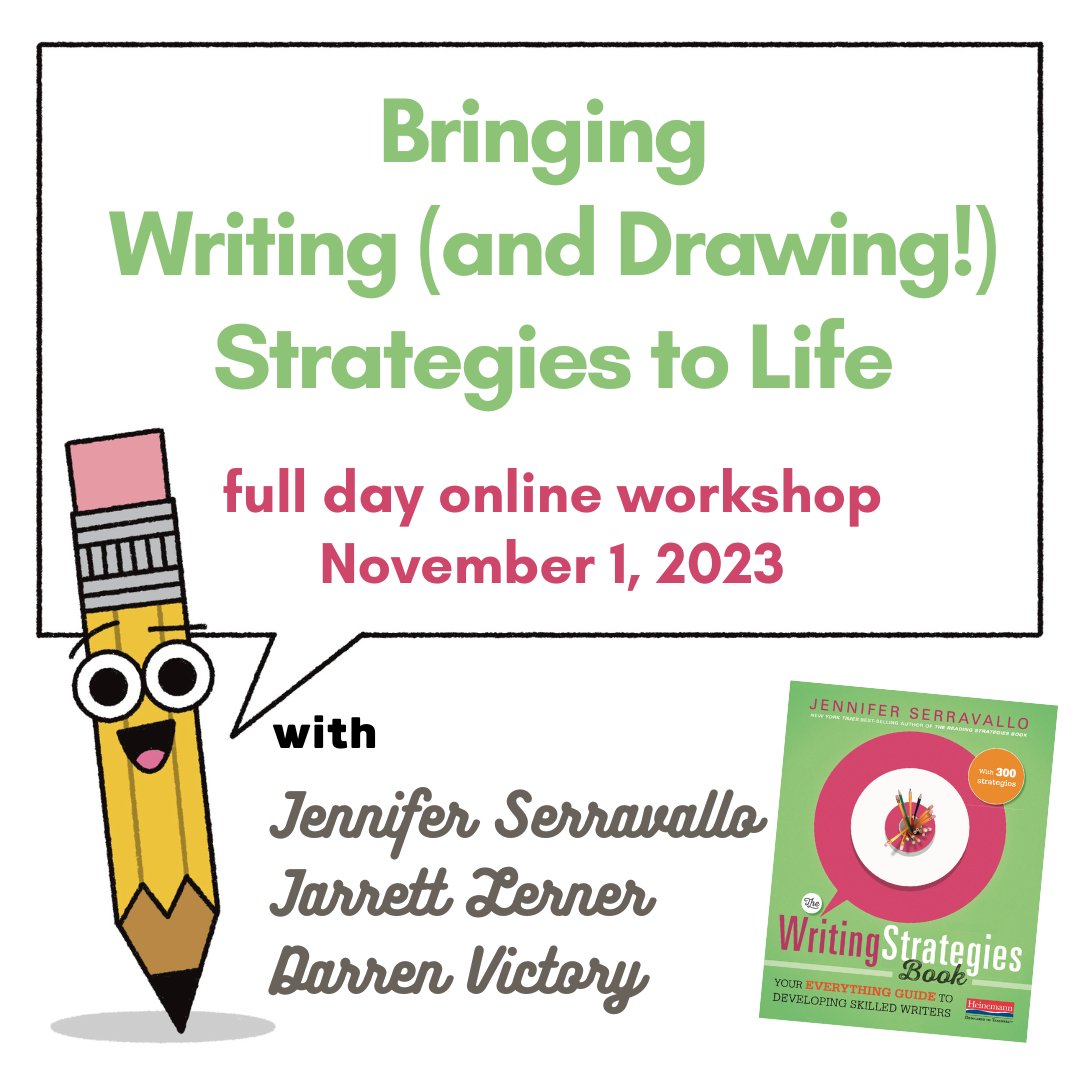 Author-illustrator <a href="/Jarrett_Lerner/">Jarrett Lerner</a>, my colleague @darvictory, and I have been dreaming up an engaging day of learning about writing and illustration for K-8 learners. I hope you can join! This and other workshops here: jenniferserravallo.com/calendar