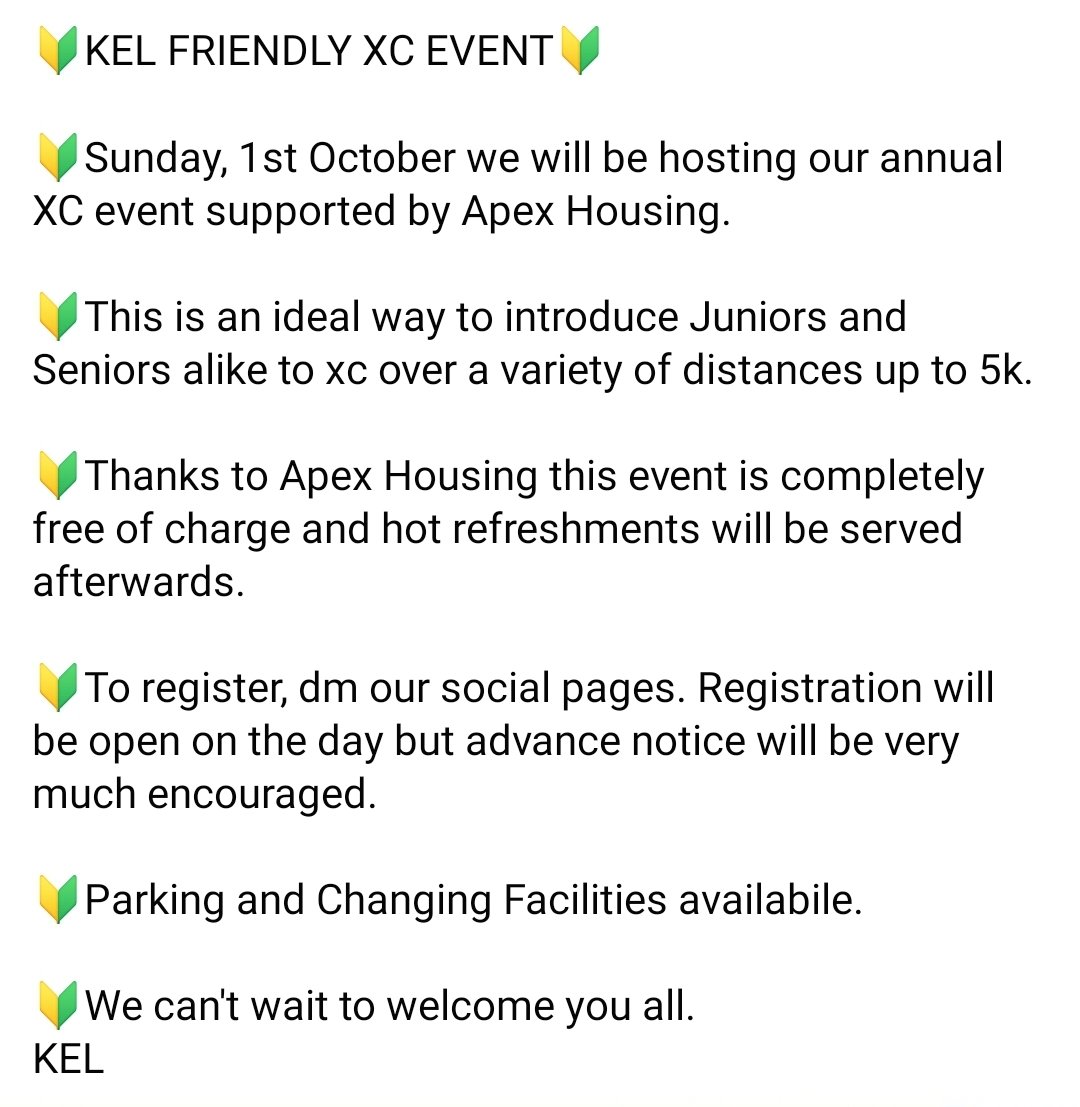 KeepErLit5's tweet photo. 🔰KEL AnnualXC Friendly🔰
Thanks to Apex Housing we are hosting a free XC event this Sunday.

All details below.
Dm us to register. https://t.co/6iJzmHZbEd
