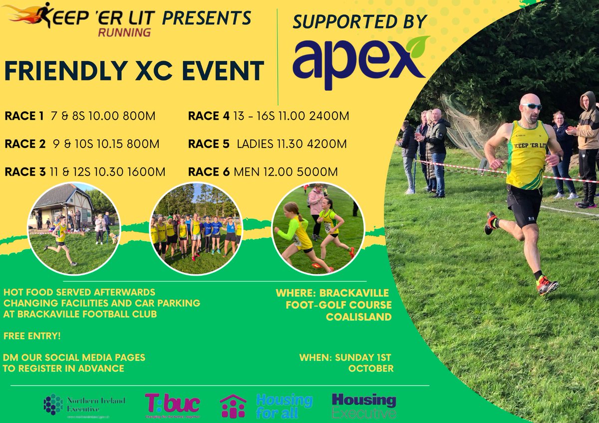 🔰KEL AnnualXC Friendly🔰
Thanks to Apex Housing we are hosting a free XC event this Sunday.

All details below.
Dm us to register.