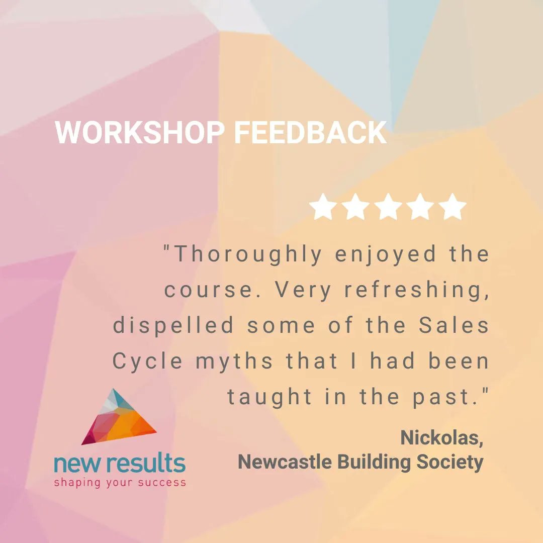 Workshop feedback 🌟

“Thoroughly enjoyed the course. Very refreshing, dispelled some of the Sales Cycle myths that I had been taught in the past. I have paid more attention &amp; learnt more on this course than all before it…” Nickolas, Newcastle Building Society #NorthEastTraining