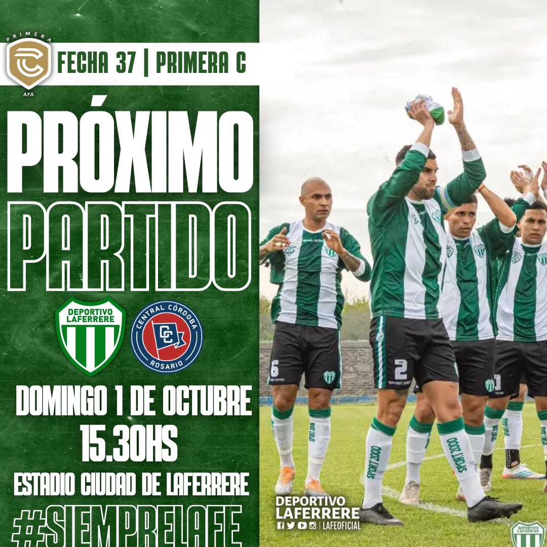 LafeOficial's tweet photo. 📌 PRÓXIMA FECHA!!

✅ Nro. 37 🆚 @centralcordoba 
📌 Domingo 1/10
🕞 15:30 hs.
🏟️ Estadio Ciudad de Laferrere

#2FINALES
#TodosJuntos🇳🇬

#PrimeraC 2023 📸 G. Echeverry PMKT* #JuegaLafe #DaleVerde 💪🇳🇬 https://t.co/vdSfMUU7Fy